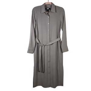 Y2K Vintage DKNY Button Front Belted Midi Shirt Dress 2 Khaki Brown Utility Chic